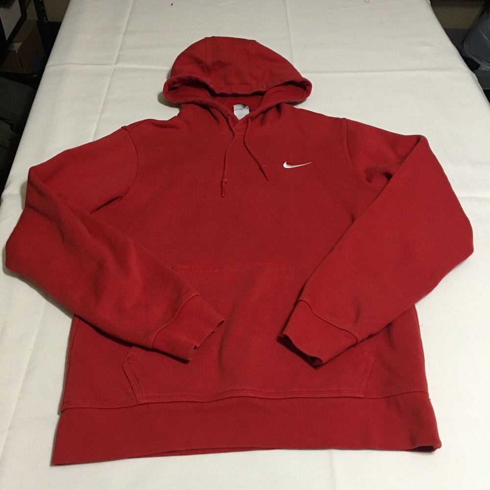 Nike Hoodie Sweatshirt Mens Medium Red Pullover Fleece Swoosh Logo